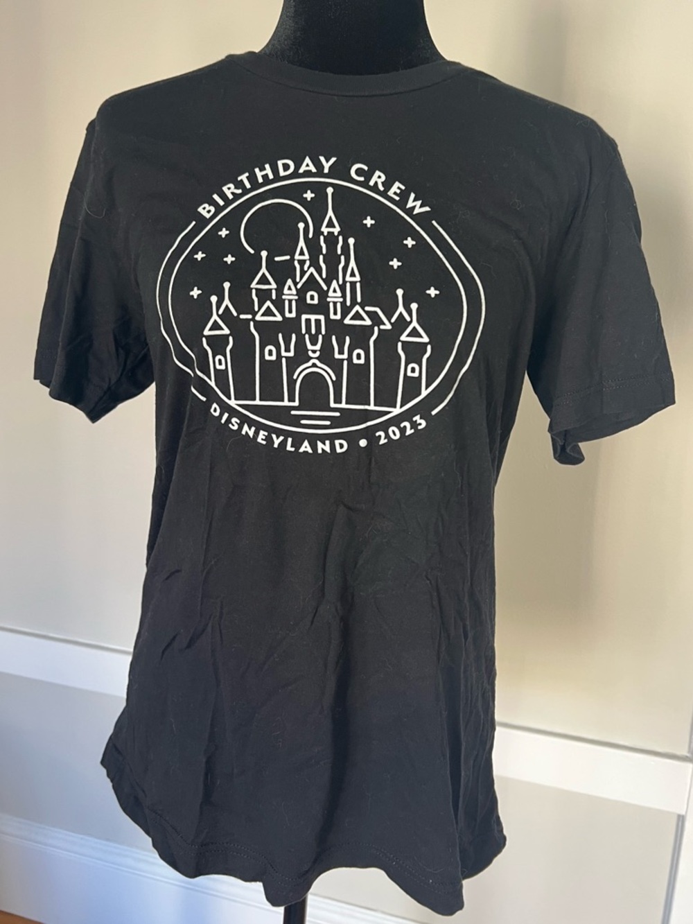 Birthday Crew Disneyland 2023 Black Graphic Tee 1983 Baby 80s Kid T-Shirt Size M
